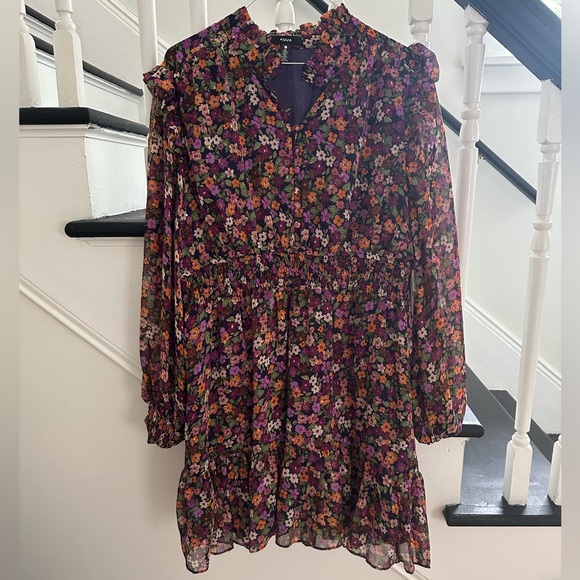 Aqua Floral with gold thread accent Long Sleeve Dress XXL - Picture 3 of 5